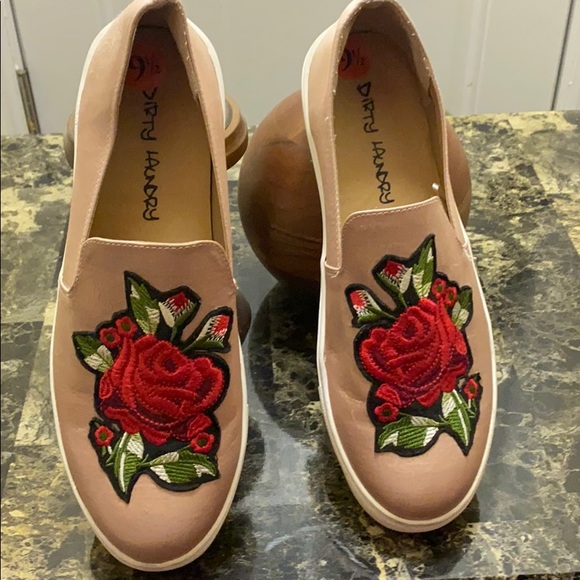 Dirty Laundry Shoes - DirtyLaundry PinkSatinRoseEmbroidered SlipOn 9 1/2